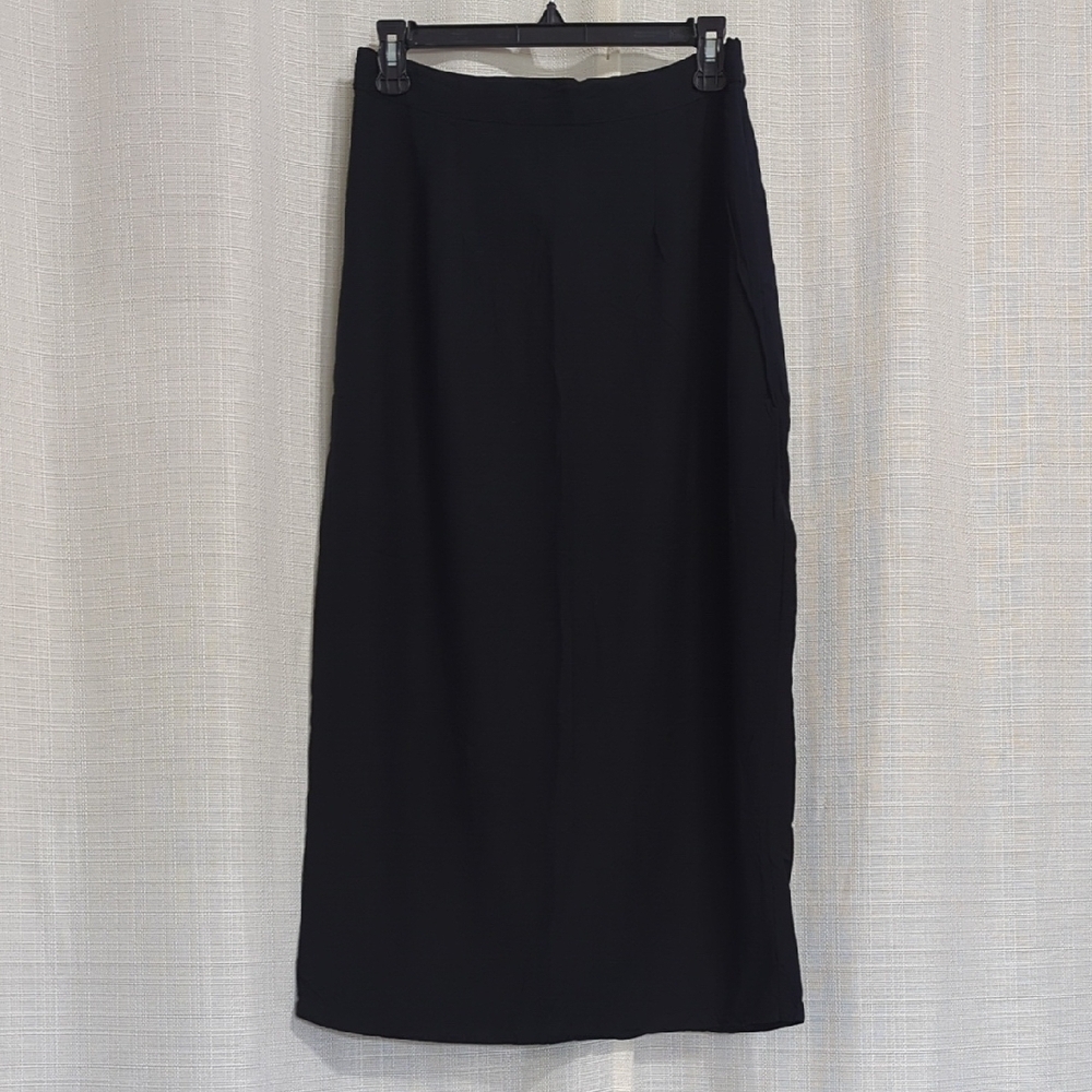 Vintage Sarah Elizabeth Casual Black Midi Skirt 100% Rayon Size 16 Zip Up